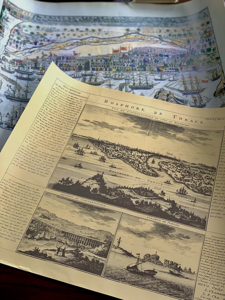 Old newspaper with images and inscriptions